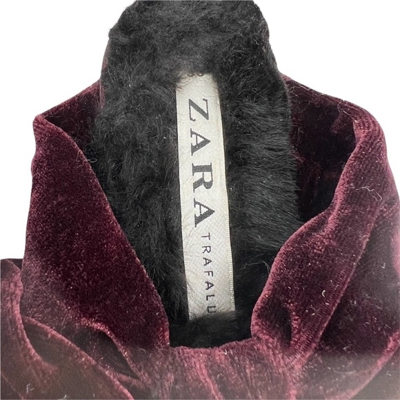 Zara Trafaluc Point Toe Velvet Faux Fur Maroon Slides Size 35 Women’s - Picture 5 of 8